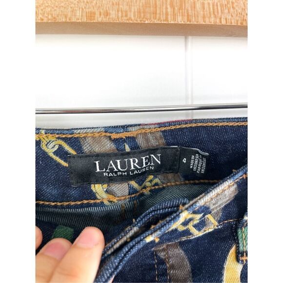 Lauren Ralph Lauren High Rise Skinny Ankle Equestrian Print Jeans 4 Black Label - Picture 2 of 12